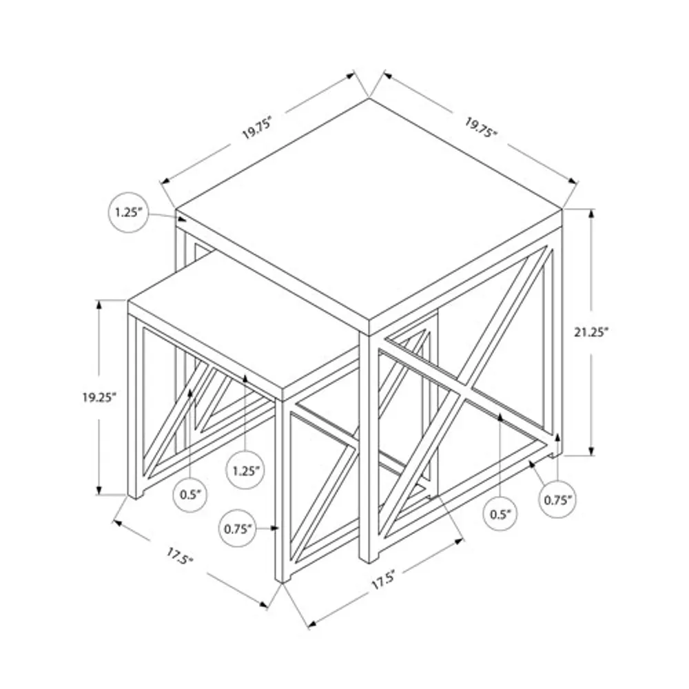 2-Piece Nesting Table Set - White/Chrome