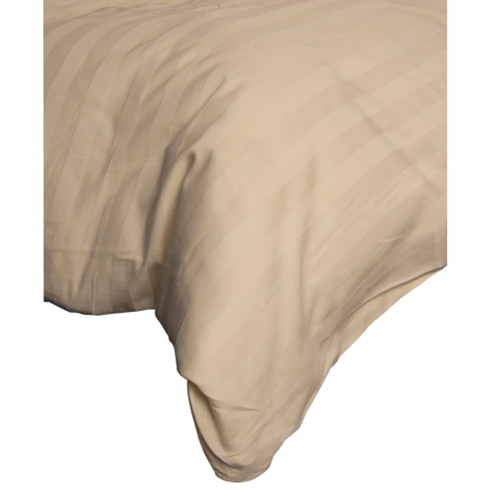 Ens. housse de couette coton égyptien cont. 300 Damask Stripe de Maholi - Grand lit - Ivoire