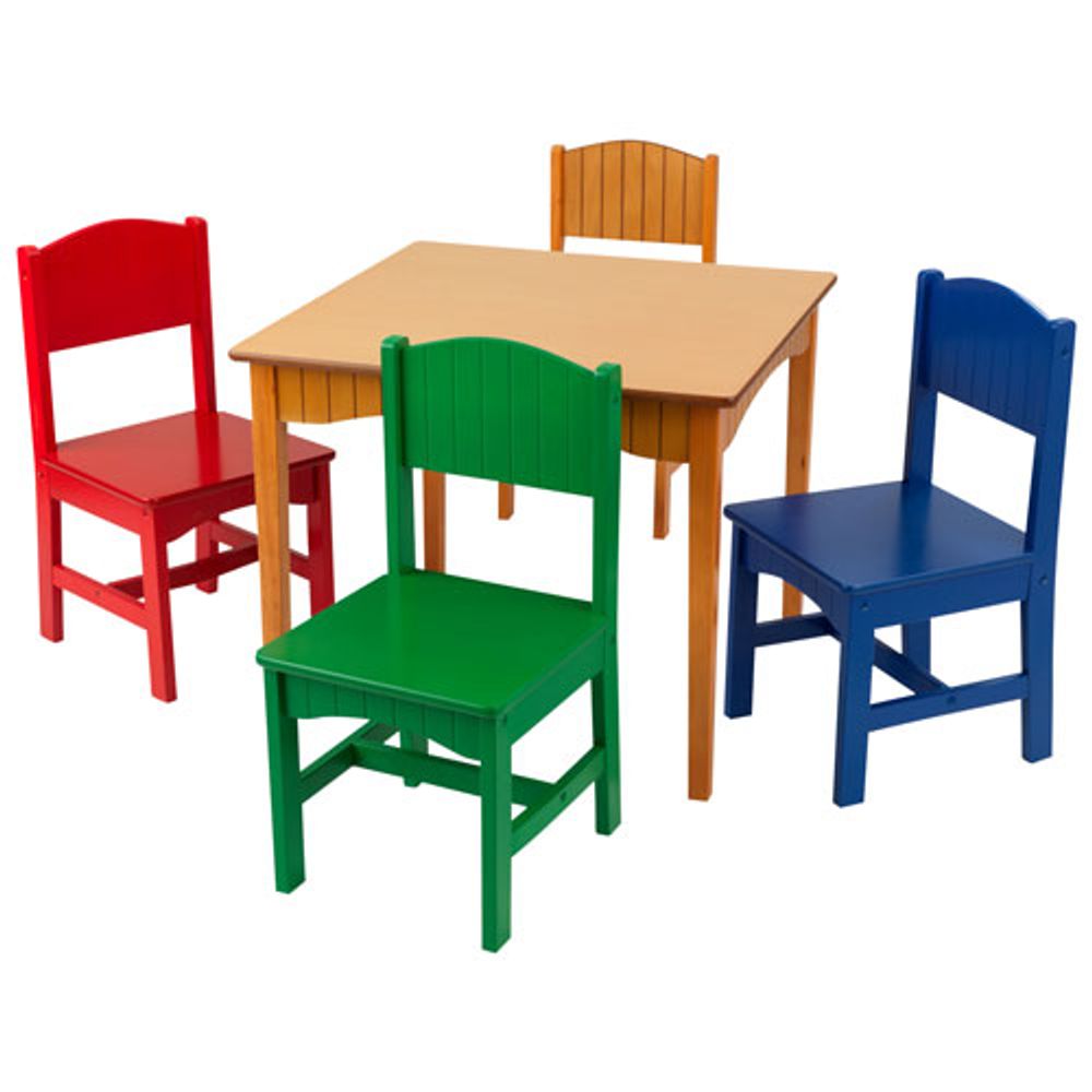 KidKraft Nantucket Table & 4-Chair Set - Honey / Primary Colours