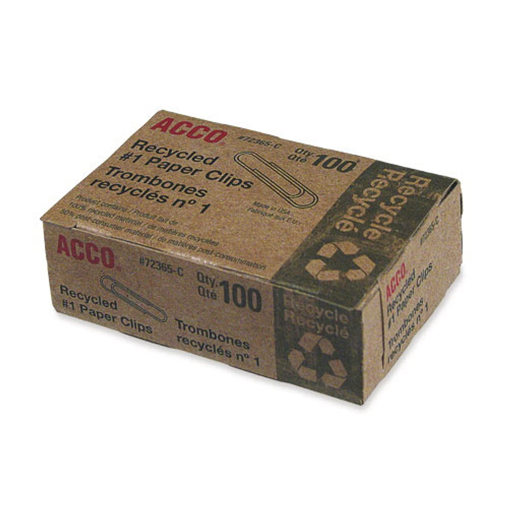 Acco #1 Recycled Paper Clips (ACC72365) - 100 Pack