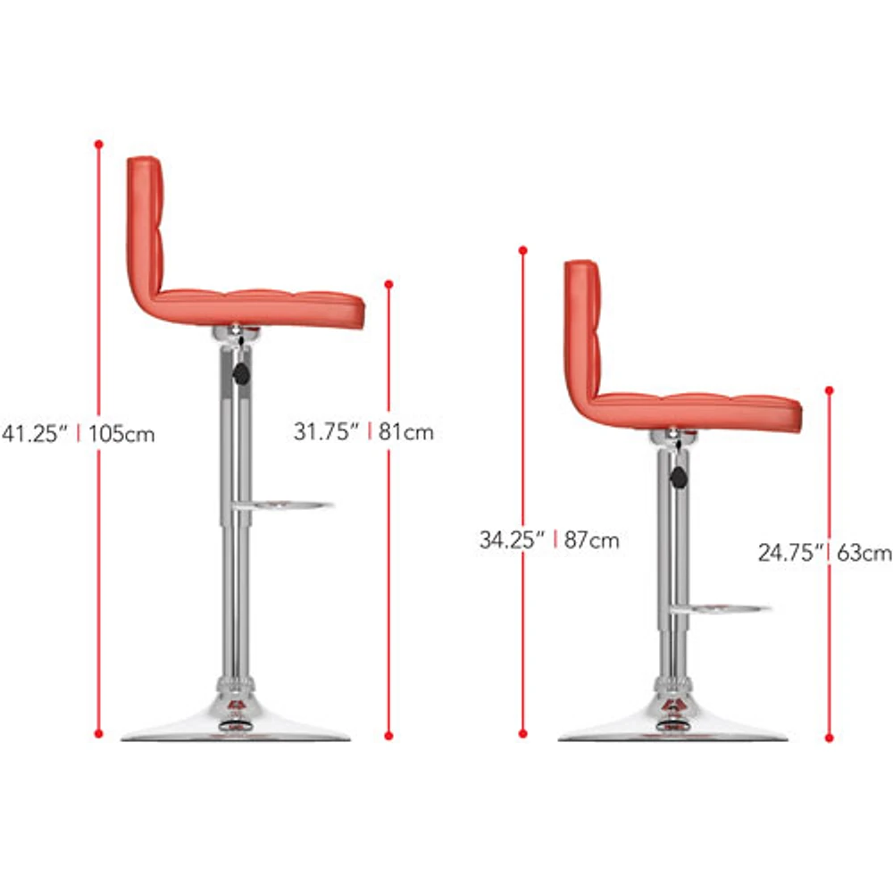 Contemporary Adjustable Height Barstool - Set of 2 - Red