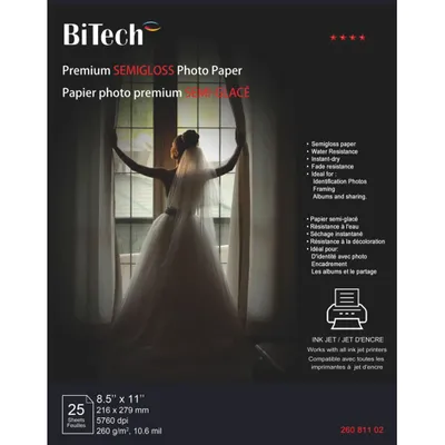 BiTech 25-Sheet 8.5" x 11" Premium Semigloss Photo Paper