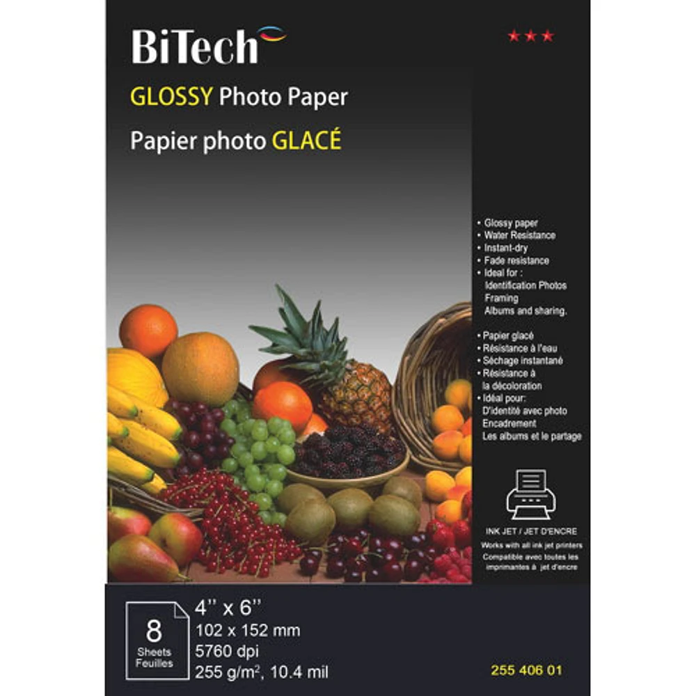 BiTech 8-Sheet 4" x 6" Glossy Photo Paper