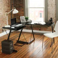 Winmoor Home Z-Leg Corner Gaming Desk with Glass Top - Black