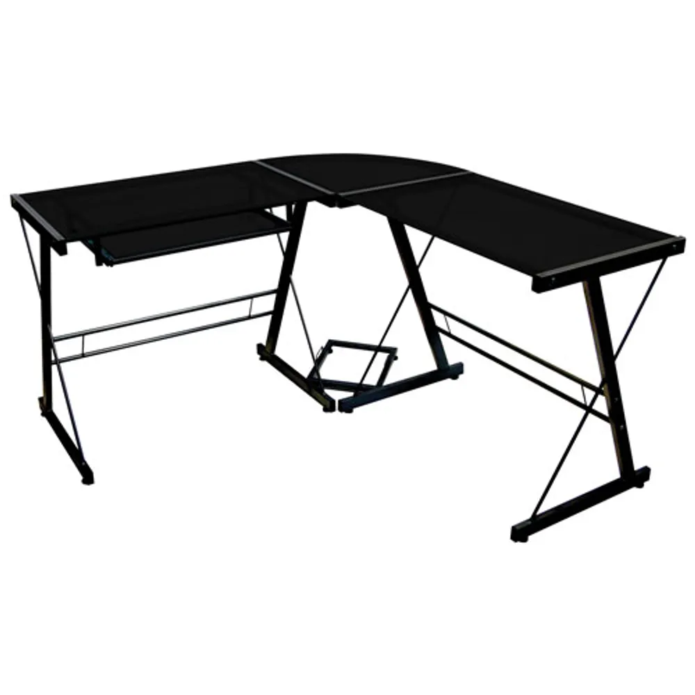 Winmoor Home Z-Leg Corner Gaming Desk with Glass Top - Black