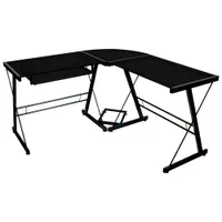 Winmoor Home Z-Leg Corner Gaming Desk with Glass Top - Black