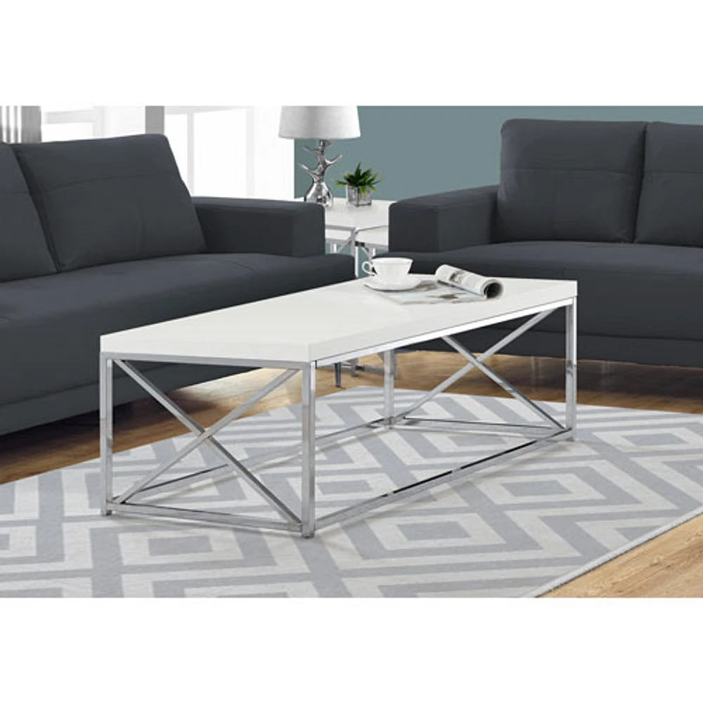 Modern Rectangular Coffee Table - Glossy White/Chrome