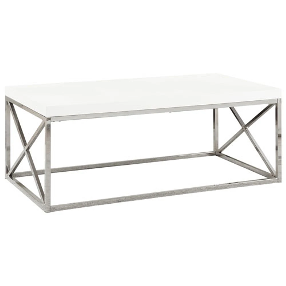 Modern Rectangular Coffee Table - Glossy White/Chrome