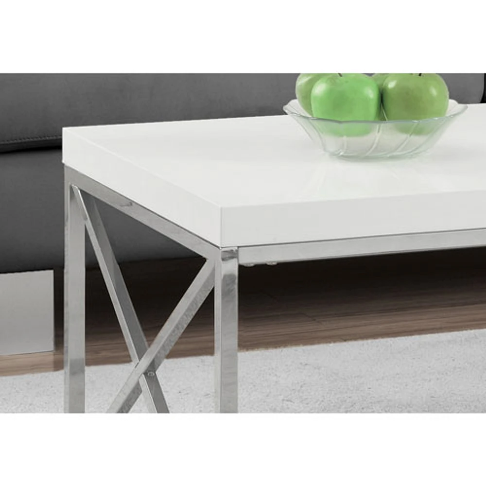 Modern Rectangular Coffee Table - Glossy White/Chrome