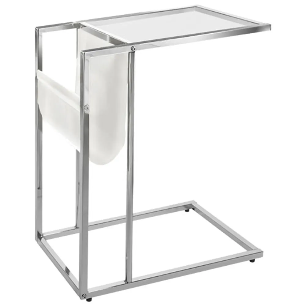 Rectangular Accent Table with Magazine Holder - White/Chrome