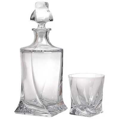 Crystalite Bohemia Quadro 3-Piece Whiskey Decanter and Glass Set