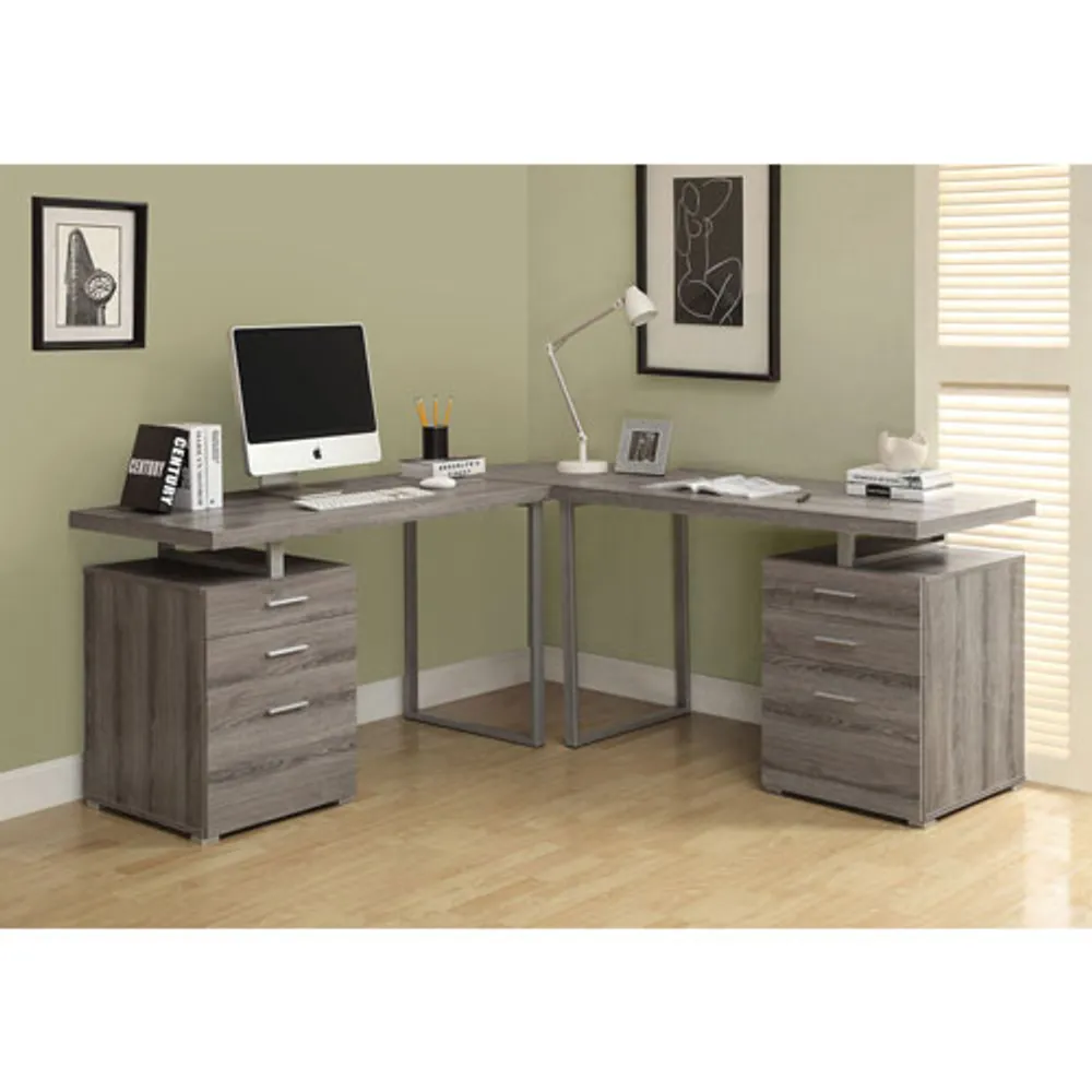 Contemporary Desk with Filing Cabinet - Dark Taupe