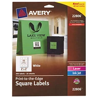 Avery Easy Peel 2" x 2" Print-to-the-Edge Square Label (AVE22806) - 300 Pack - White