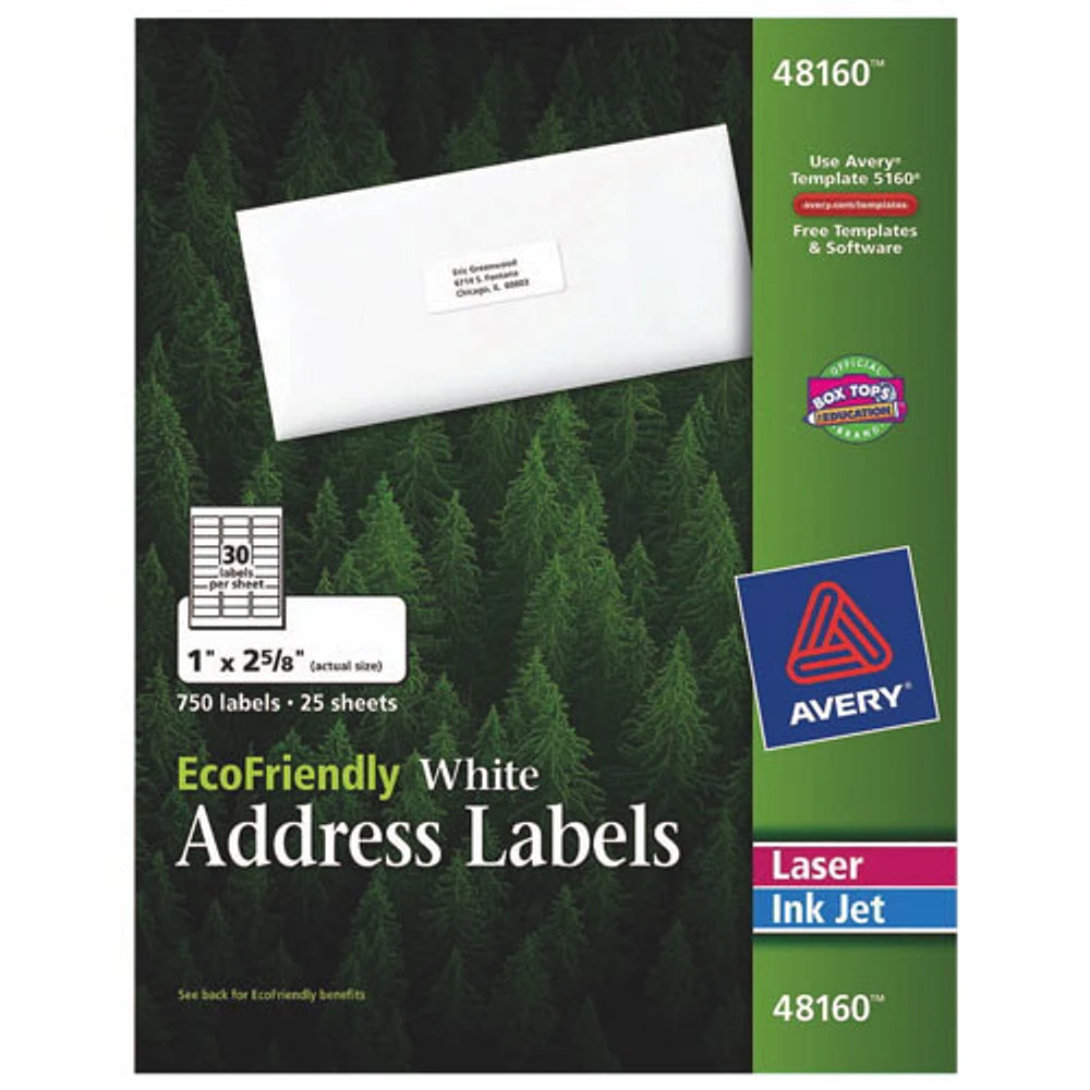 Avery EcoFriendly 1" x 2-5/8" Mailing Label (AVE48160) - 750 Pack - White