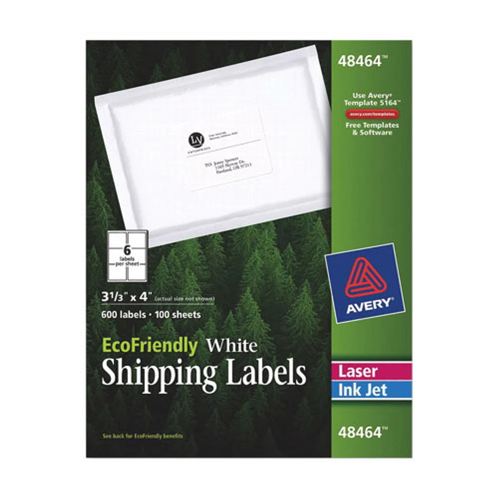 Avery EcoFriendly 4" x 3-1/3" Mailing Label (AVE48464) - 600 Pack - White