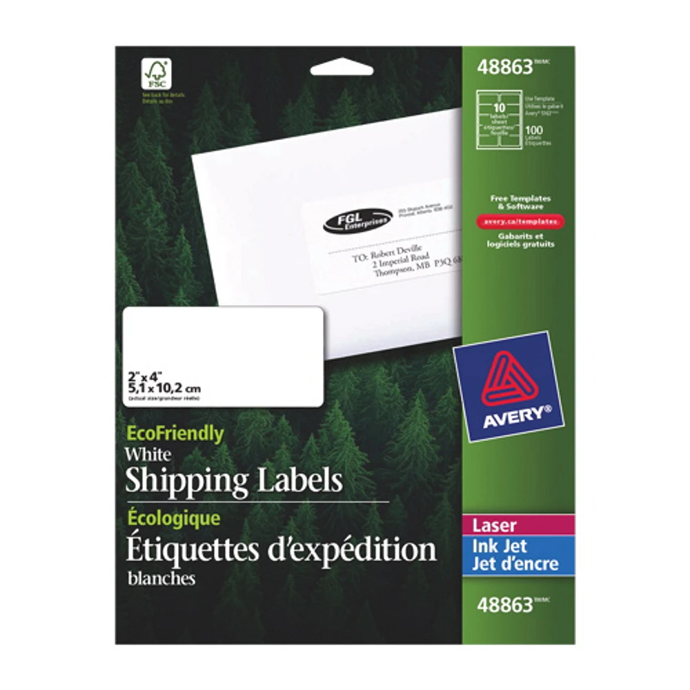 Avery EcoFriendly 2" x 4" Mailing Label (AVE48863) - 100 Pack - White