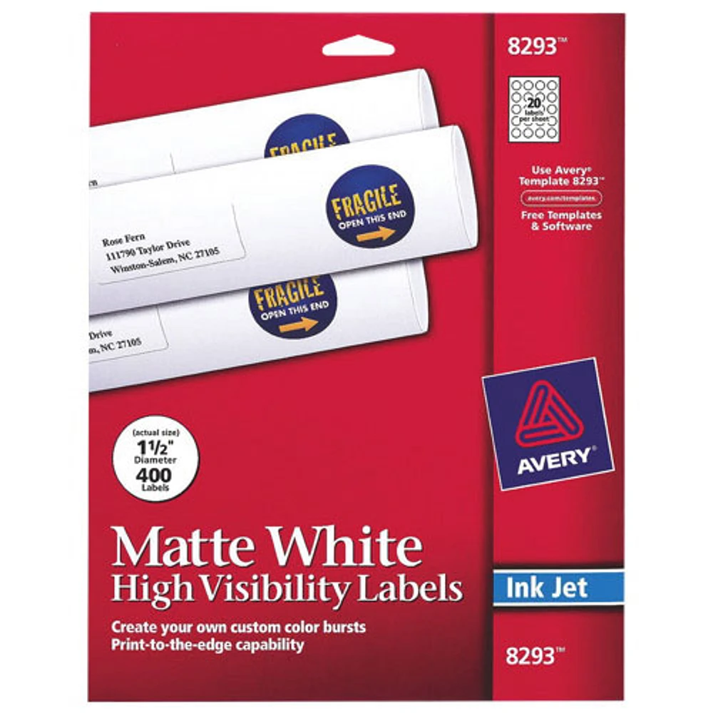 Avery Round Inkjet Labels (AVE08293) - 400 Pack - White