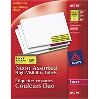 Étiquette fluo laser de 2 5/8 po x 1 po d'Avery (AVE05979) - Paquet de 450 - Couleurs variées