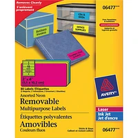 Étiquette polyvalente amovible de 4 po x 2 po d'Avery (AVE06476) - Paquet de 80 - Couleurs fluo