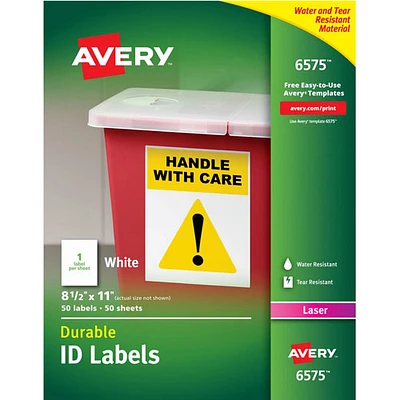 Avery 8 1/2" x 11" Permanent Durable I.D. Labels (AVE06575) - 50 Pack - White