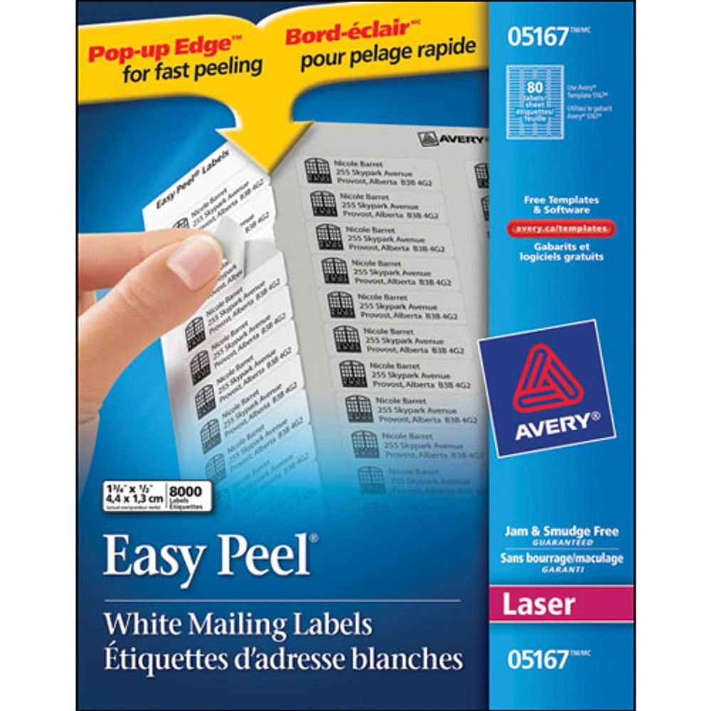 Étiquettes d'adresse Easy Peel 1/2 x 1 3/4 po d'Avery (AVE05167) - Paquet de 8000