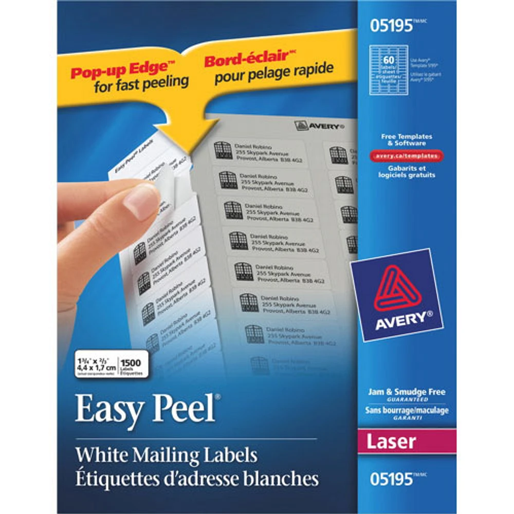 Avery Easy Peel 2/3" x 1-3/4" White Return Address Labels (AVE05195) - 1500 Pack - White