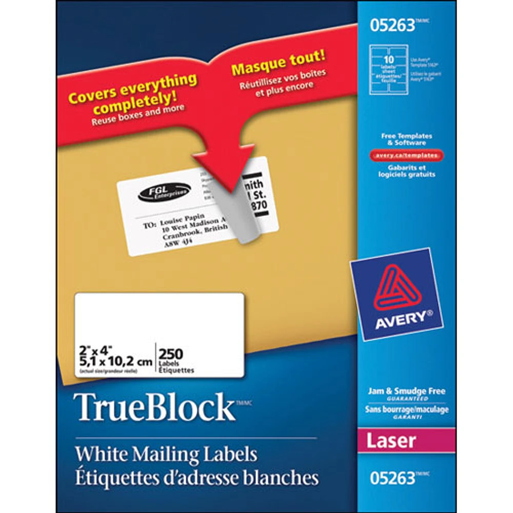 Avery 2" x 4" TrueBlock Mailing Labels (AVE05263) - 250 Pack