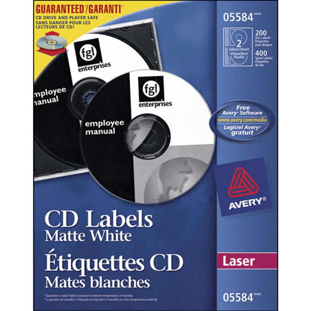 Avery Permanent Laser CD/DVD Label (AVE05584) - 200 Pack - White