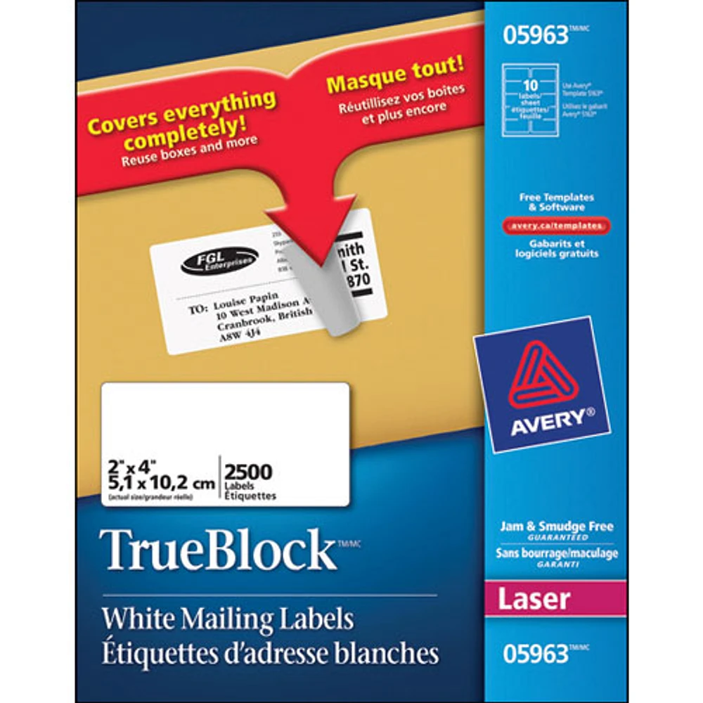 Avery 2" x 4" TrueBlock Mailing Labels (AVE05963) - 2500 Pack