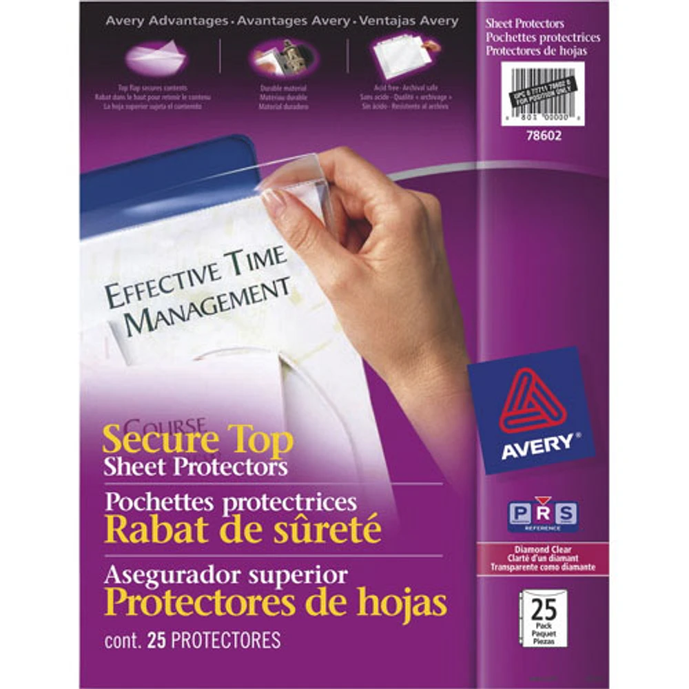 Pochettes protectrices avec rabat de sûreté d'Avery (AVE78602) - Paquet de 25