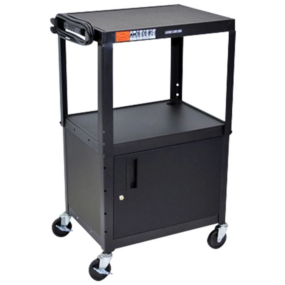 Luxor Adjustable Height Steel Cart With Cabinet (AVJ42C) - Black