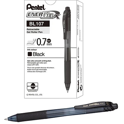 Pentel Stationary Retractable Energel Point 0.7mm Rollerball Gel Pen (PENBL107A) - Black