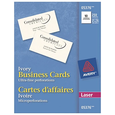 Cartes professionnelles 2 x 3,5 po d'Avery (AVE05376) - Paquet de 250 - Ivoire