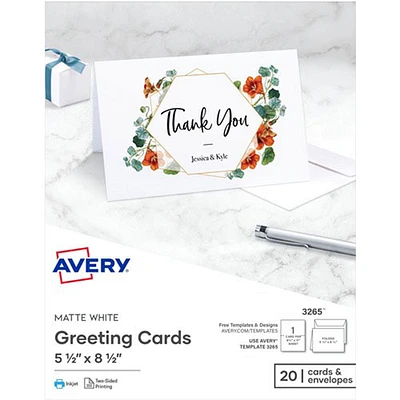 Cartes pliées en deux de 5,5 x 8,5 po d'Avery (AVE03265) - 20 cartes - Blanc