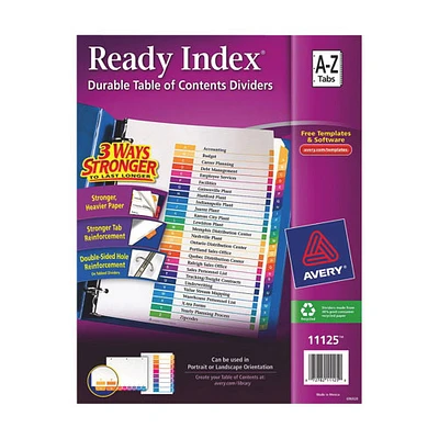 Intercalaires Ready Index d'Avery (AVE11125) - Paquet de 26 - Couleurs assorties