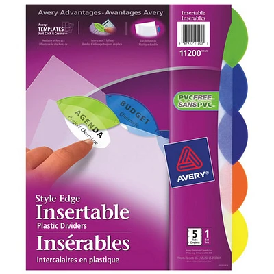 Intercalaires insérables d'Avery (AVE11200) - Paquet de 5 - Couleurs assorties