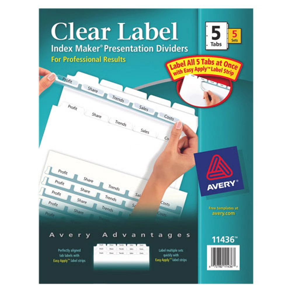 Avery Index Maker Easy Apply Clear Label Divider (AVE11436) - 5 Tabs - 5 Pack - White