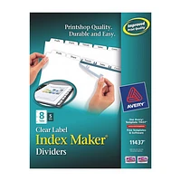 Avery Index Maker Easy Apply Clear Label Divider (AVE11437) - 8 Tabs - 5 Pack - White