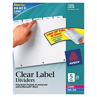 Avery Index Maker Easy Apply Clear Label Divider (AVE11446) - 5 Tabs - 25 Pack - White