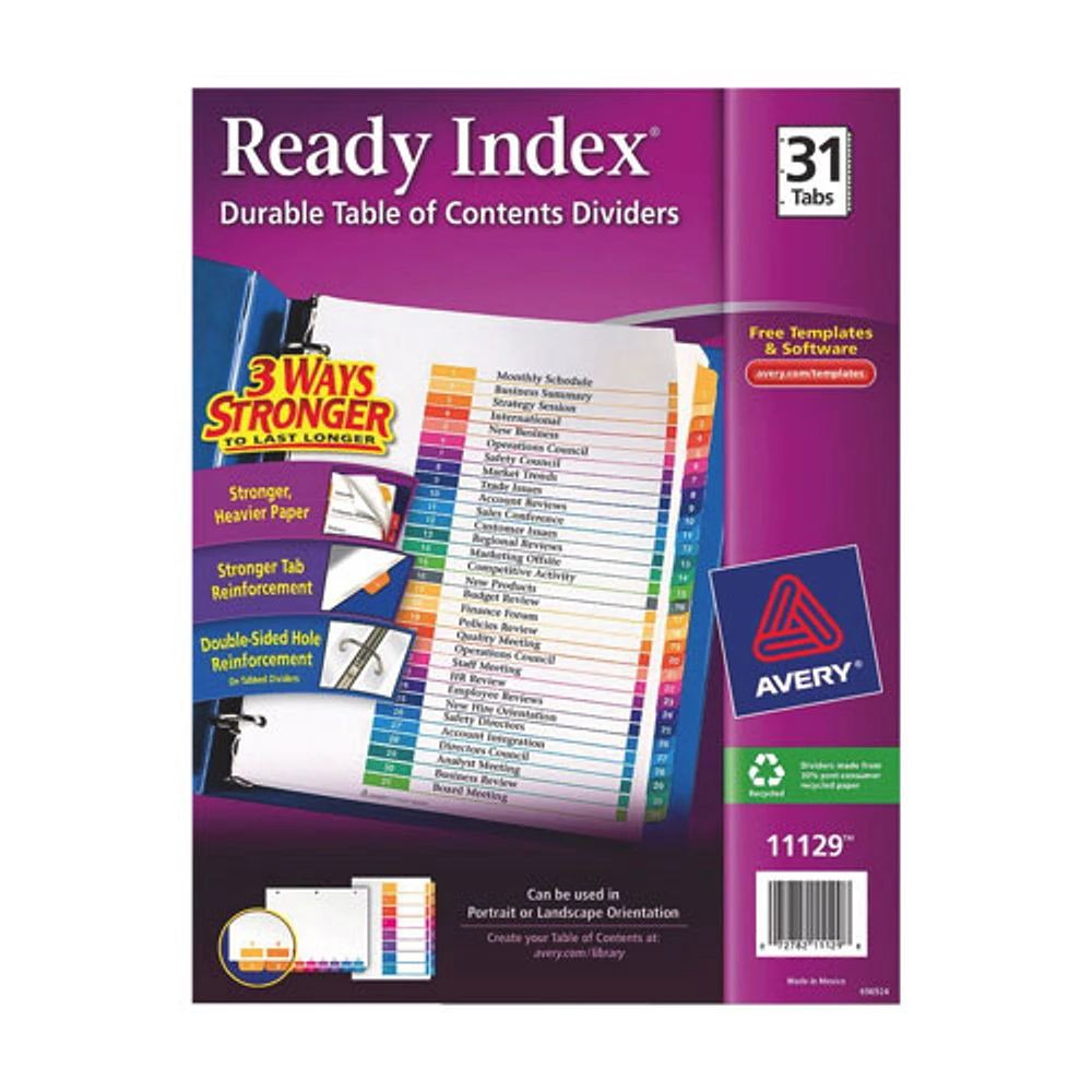 Avery Ready Index Table Of Contents Dividers (AVE11129) - 31 Pack - Assorted