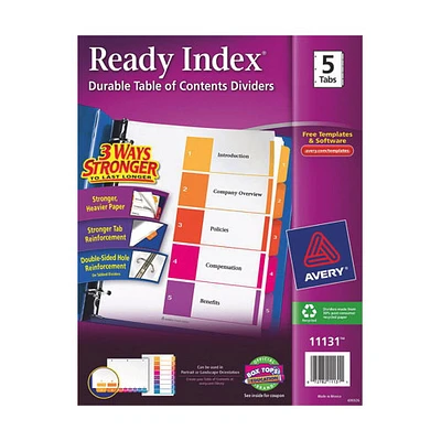 Avery Ready Index Table Of Contents Dividers (AVE11131) - 5 Pack - Assorted