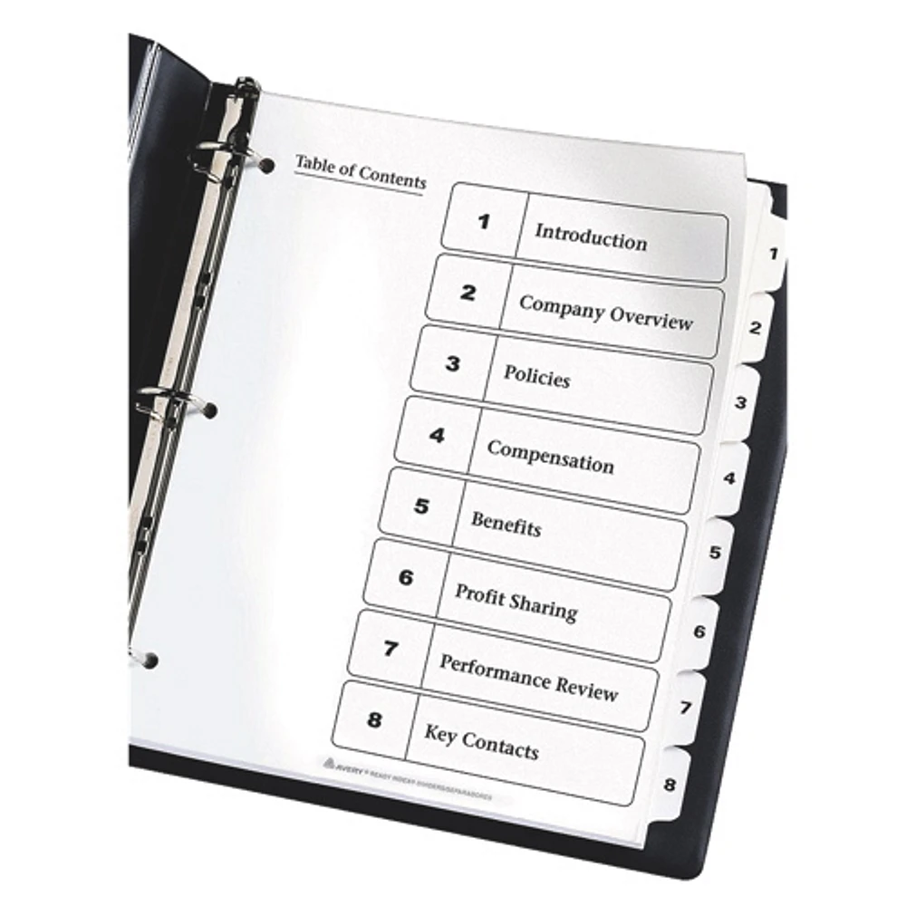 Intercalaires avec table des matières Ready Index d'Avery (AVE11132) - Paquet de 8 - Blanc
