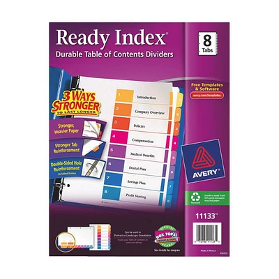 Avery Ready Index Table Of Contents Dividers (AVE11133) - 8 Pack - Assorted