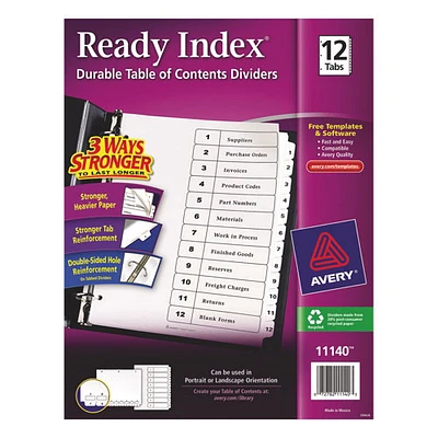 Avery Ready Index Table Of Contents Dividers (AVE11140) - 12 Pack - White