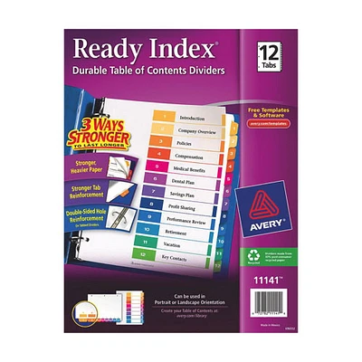 Avery Ready Index Table Of Contents Dividers (AVE11141) - 12 Pack - Assorted