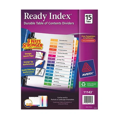 Avery Ready Index Table Of Contents Dividers (AVE11143) - 15 Pack - Assorted