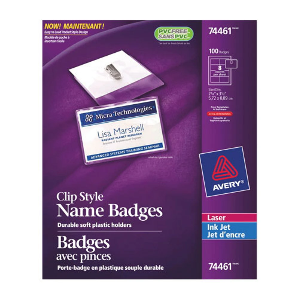 Avery Clip Style Name Badges (AVE74461) - 100 Pack - Clear