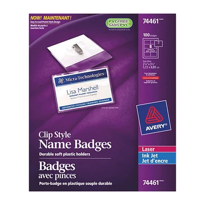 Avery Clip Style Name Badges (AVE74461) - 100 Pack - Clear