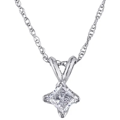 Classic 14K White Gold Chain and 0.33ct I2-I3 White Princess-Cut Diamond Solitaire Pendant