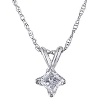 Classic 14K White Gold Chain and 0.33ct I2-I3 White Princess-Cut Diamond Solitaire Pendant